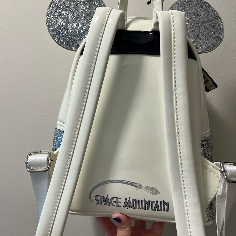 Loungefly White and Silver Space Mountain Mickey Mouse Disney Parks Backpack - Picture 4 of 6